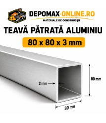 Teava patrata aluminiu 80 x 80 x 3 mm, 6 metri (EN AW-6060) Teava patrata aluminiu 80 x 80 x 3 mm, 6 metri (EN AW-6060)